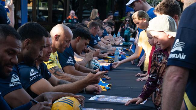 The Parramatta Eels meet with fans for a signing session at the Darwin Waterfront. Picture: Pema Tamang Pakhrin