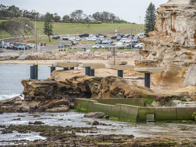 Progress to the boardwalk construction and ocean pool refurbishment at the southern end of Terrigal Beach could grind to a halt if council cannot pay its staff. Picture: News Local / Troy Snook