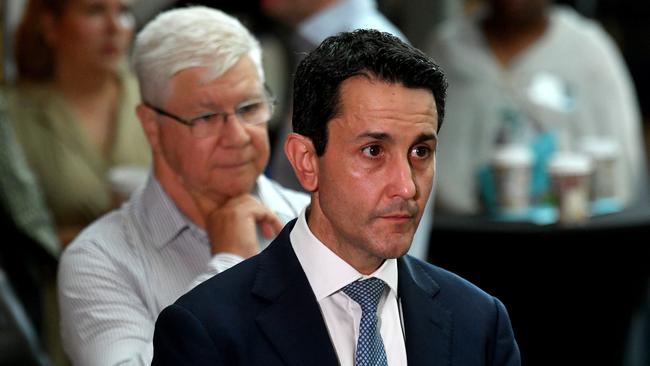 Queensland Premier David Crisafulli with Knight Frank’s Craig Stack at the Community Cabinet breakfast function at Flinders Lane in Townsville. Picture: Evan Morgan