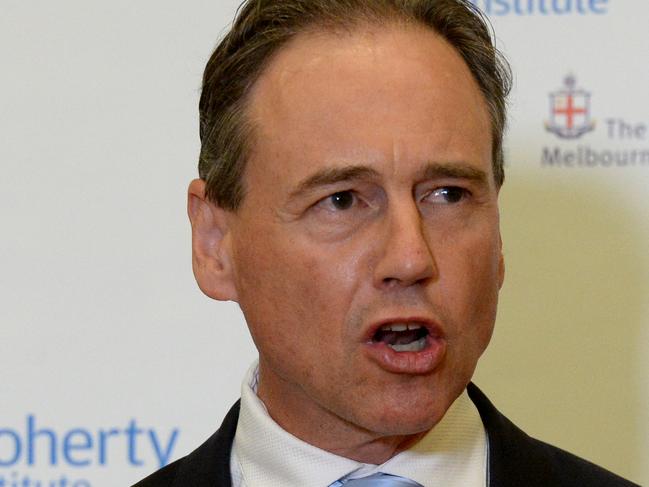 MELBOURNE, AUSTRALIA - NewsWire Photos DECEMBER 14, 2021: Federal Health Minister Greg Hunt at The Peter Doherty Institute for Infection and Immunity in Melbourne for the announcement of a deal for local manufacture of the Moderna Covid vaccine. Picture: NCA NewsWire / Andrew Henshaw