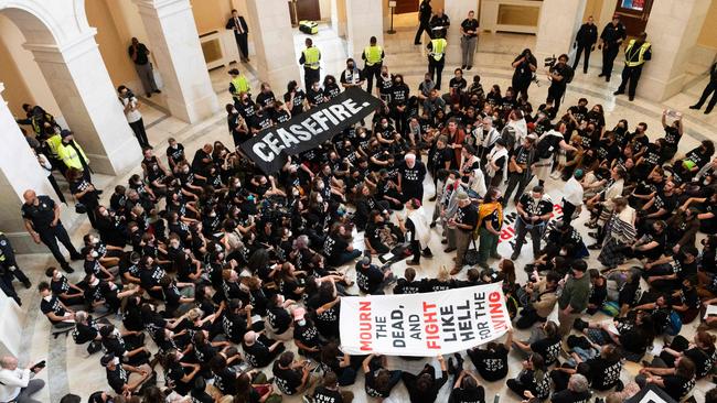 Members of the US Jewish community protest against the Israeli military operation in Gaza in the US Capitol in Washington. Picture: AFP.