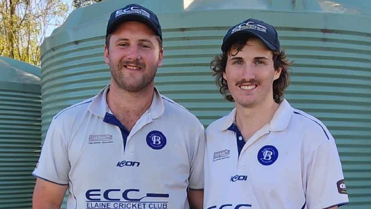 Damon Kierce and Nicholas Pantzidis after their 322-run stand on Saturday. Picture: Elaine Cricket Club.