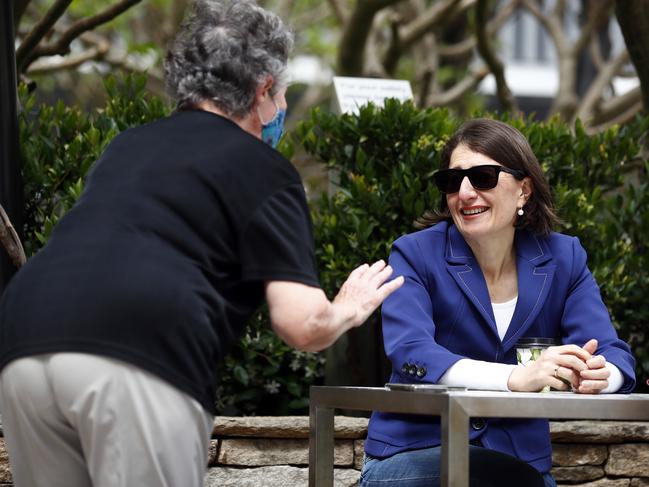 A fan stops by to greet the Premier. Picture: Sam Ruttyn