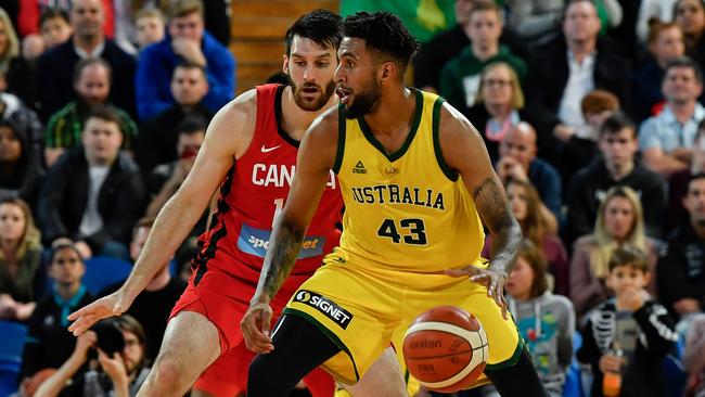 Jonah Bolden in action for the Boomers. Picture: Stefan Gosatti/Getty