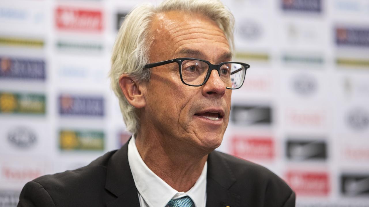 FFA CEO David Gallop speaks to media at Suncorp Stadium in Brisbane, Thursday February 21, 2019. (AAP Image/Glenn Hunt) NO ARCHIVING