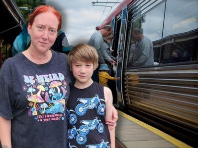 Amy Dudfield and her son Sam. Amy was trapped in the closing door of a train on the Gawler line. Picture: Supplied