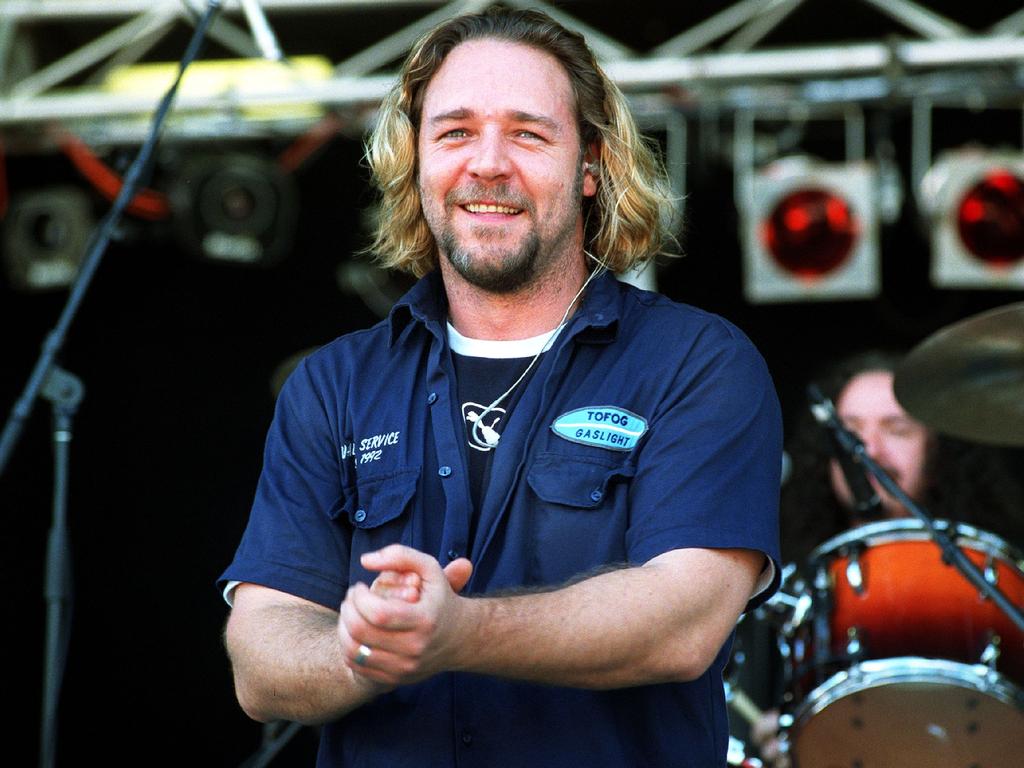 Russell Crowe performs with his band 30 Odd Foot of Grunt at Bass in the Grass. Picture: Susan Bown