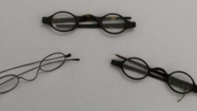 The wire-framed glasses (left) and two tortoiseshell pairs that were tested by the British Library. Picture: British Library