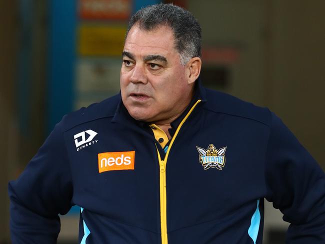 GOLD COAST, AUSTRALIA - MAY 22: Mal Meninga looks on during the round 11 NRL match between the Gold Coast Titans and the Canterbury Bulldogs at Cbus Super Stadium, on May 22, 2021, in Gold Coast, Australia. (Photo by Chris Hyde/Getty Images)