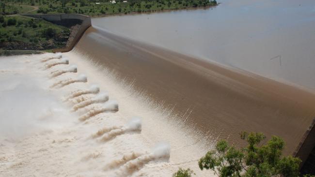 The Burdekin Dam spillway overflowing in 2009.