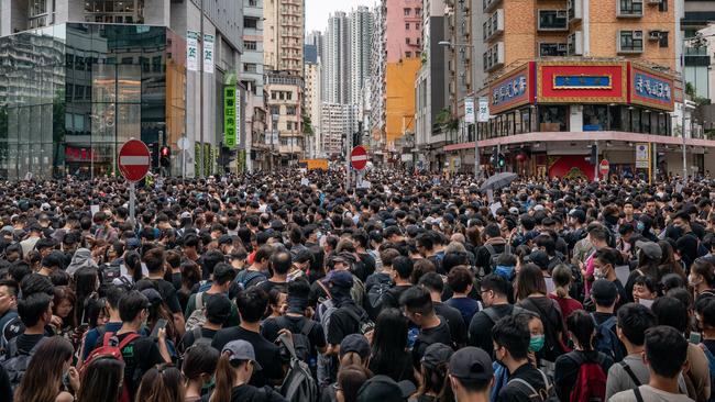 Protesters take part in a march during a demonstration in Hong Kong over the weekend. Picture: Getty Images