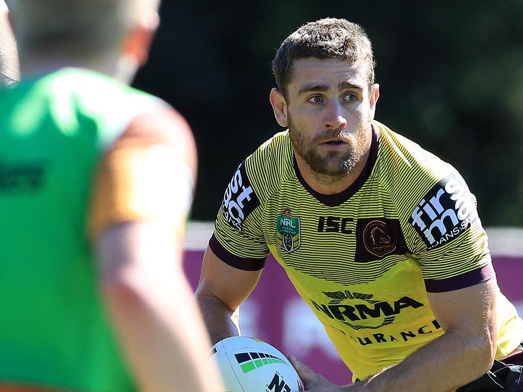 Andrew McCullough and the Broncos train at Clive Berghofer Field ahead of the NRL Magic Round this Friday. Pics Adam Head