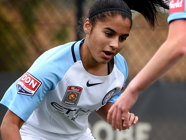 Jacynta Galabadaarachchi 15yo. the new kid on the pitch. Melbourne City reveals new training centre for its women's team. The first of its kind in Australia. Facility is connected to the club's training academy in Bundoora. Picture: Nicole Garmston