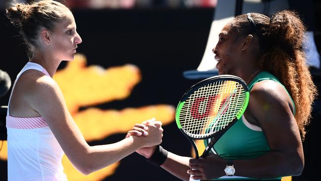 Williams congratulates Pliskova on the win. Picture: AFP