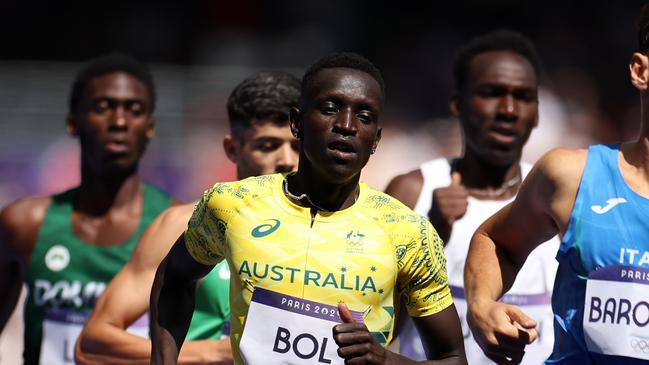 PARIS, FRANCE - AUGUST 07: Peter Bol of Team Australia competes during the Men's 800m Round 1 on day twelve of the Olympic Games Paris 2024 at Stade de France on August 07, 2024 in Paris, France. (Photo by Hannah Peters/Getty Images)