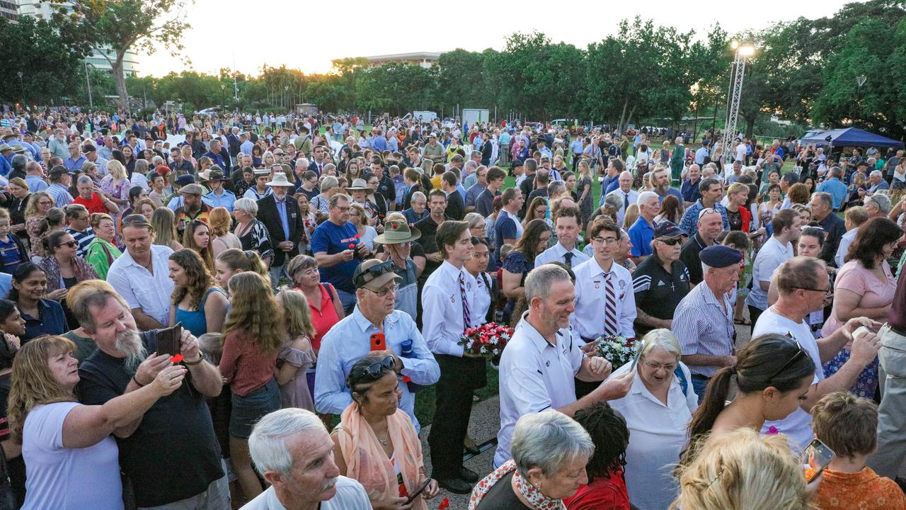 crowds at The Dawn Service at Darwins Cenotaph commemorating ANZAC Day 2021. Picture Glenn Campbell