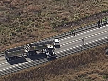 The scene of the fatal truck crash at Beaudesert. Photo: 7 News Gold Coast