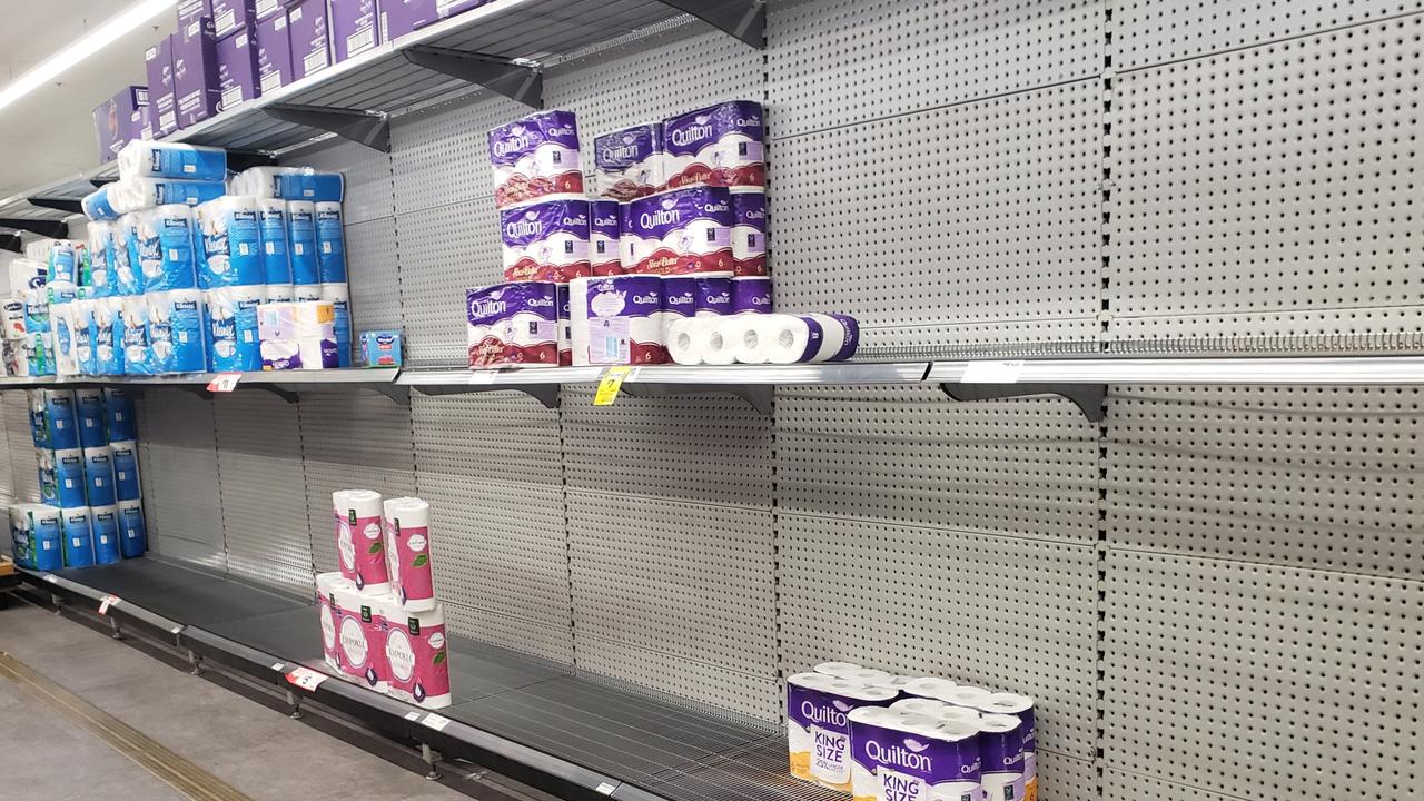 Panic buying of toilet paper and rice due to coronavirus fears.