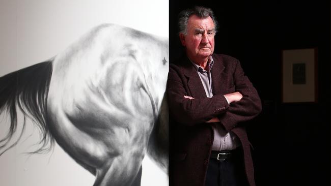 Gerald Murnane refers several times to the Great Age of Racing photographed at NGV with Glutaeus magnificus - Conflict by Mali Moir. Picture: Aaron Francis