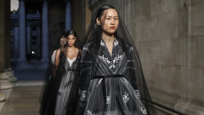 Models at the Erdem show wearing a black veil during London Fashion Week . Picture: Getty Images