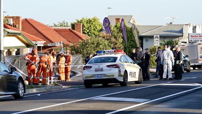 Police and emergency services at the scene in Prospect. Picture: AAP / Mike Burton