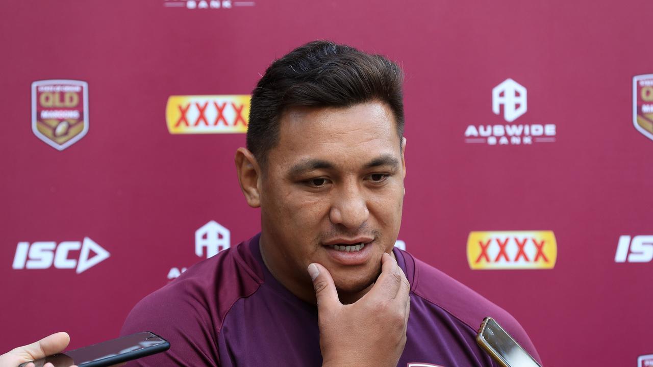 Queensland State of Origin players Josh Papalii speaks to the media after a gym session at QUT Gardens Point Campus