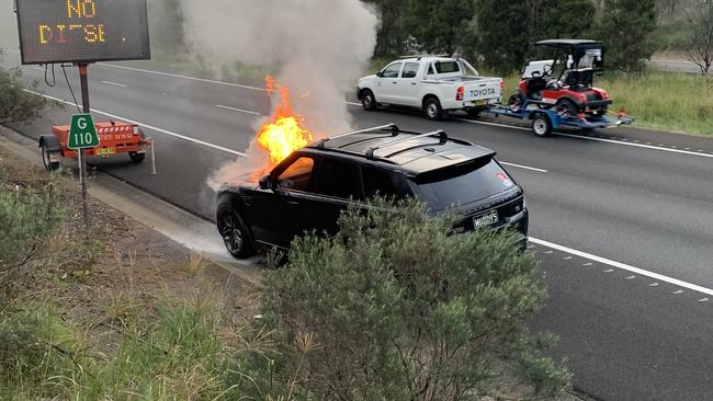 Tony Waters’ burning Range Rover Sport.