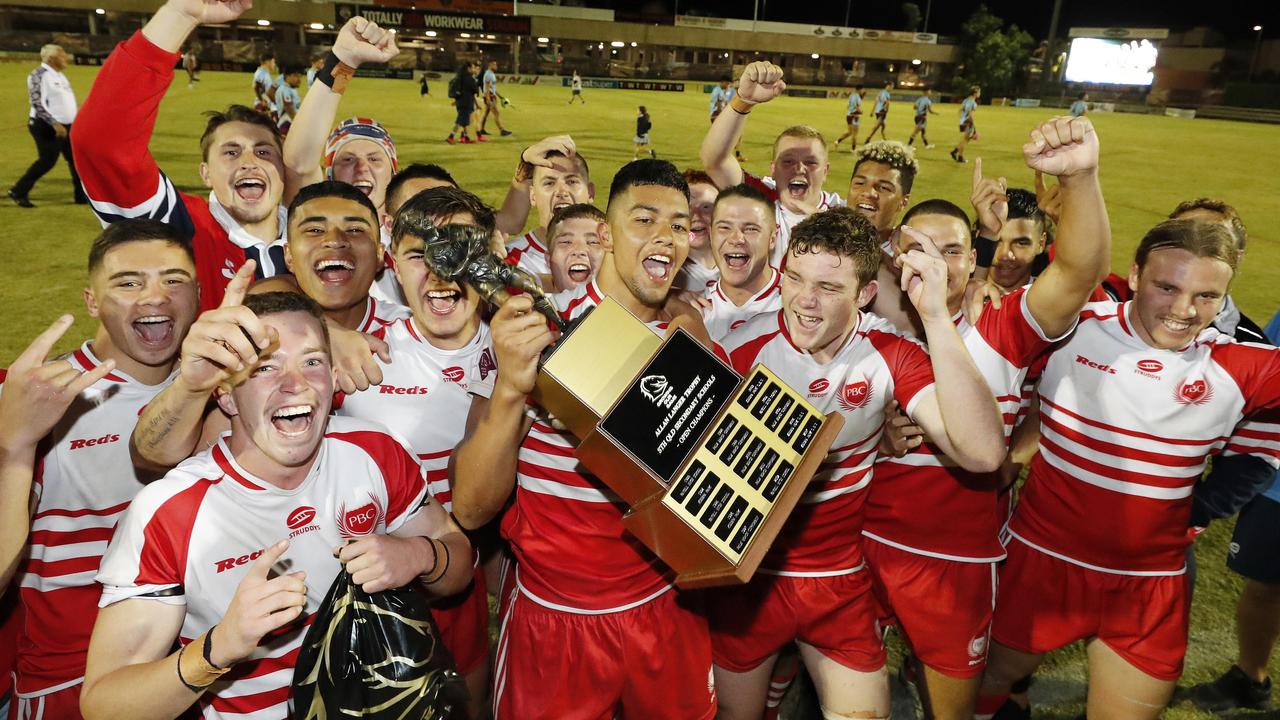 Palm Beach Currumbin pictured celebrating their win of the Langer Cup Grand Final between Palm Beach Currumbin State High and Keebra Park State High at Langlands Park, Brisbane 9th of September 2020. (Image/Josh Woning)