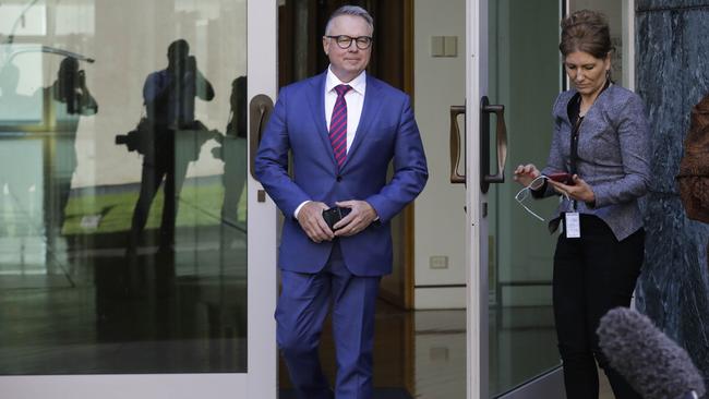 Joel Fitzgibbon announces his resignation from the shadow cabinet at Parliament House in Canberra on Tuesday. Picture: Sean Davey.