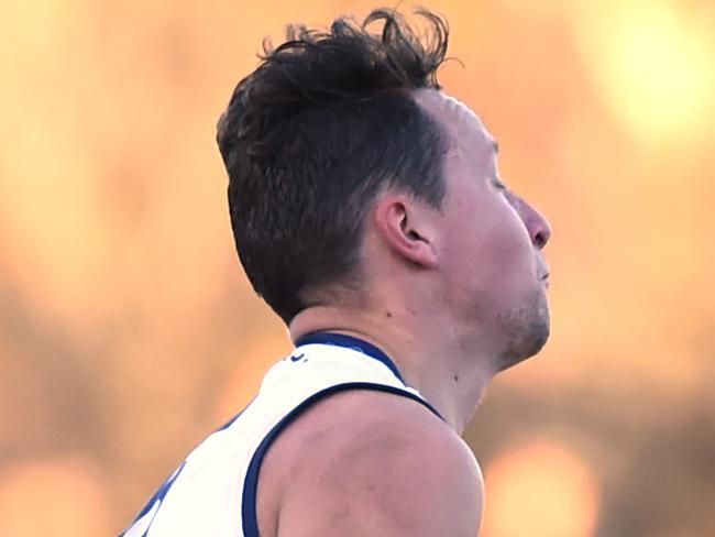 EFL (Division 1): East Ringwood v Doncaster at East Ringwood Reserve, Ringwood East.  No 6 for Doncaster Nick Komen marks. Picture: Lawrence Pinder