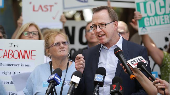 Greens Upper House MP David Shoebridge at a Save Our Councils Coalition rally against forced council amalgamations. Picture: Daniel Aarons