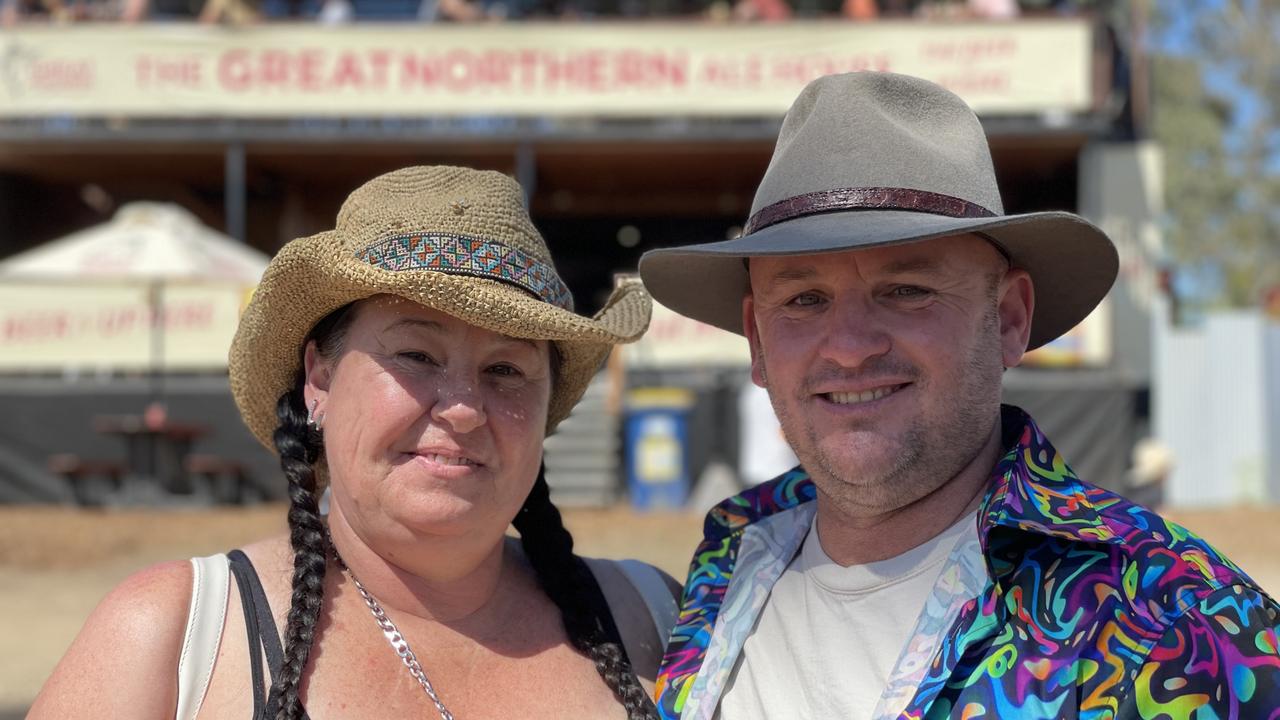 Nicole Davey and Steven Hawkins, from The Central Coast, enjoy day one of the 2024 Gympie Muster, at the Amamoor State Forest on August 22, 2024.