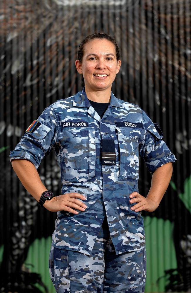 Royal Australian Air Force Indigenous Liaison Officer Flight Lieutenant Tremaine Dukes has been working with Indigenous communities in the Kimberley Region as part of Operation Flood Assist 2023-1. Picture: Kate Czerny