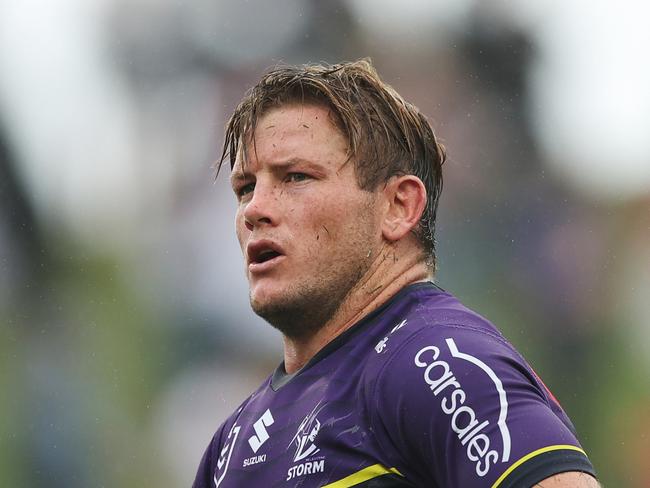 SYDNEY, AUSTRALIA - MARCH 29: Harry Grant of the Storm looks on during the round four NRL match between St George Illawarra Dragons and Melbourne Storm at Netstrata Jubilee Stadium, on March 29, 2025, in Sydney, Australia. (Photo by Mark Metcalfe/Getty Images)