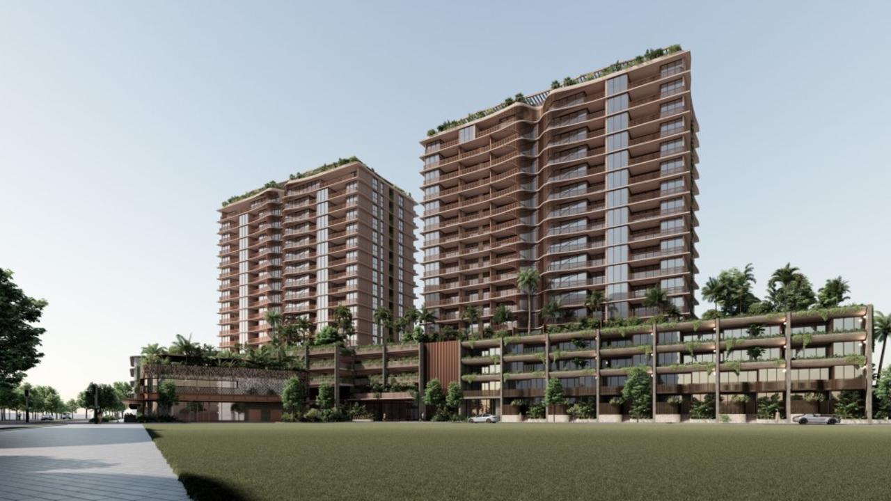Artist impressions of the proposed residential towers at First Ave and Future Way in the Maroochydore City Centre. Photo: Plus Architecture