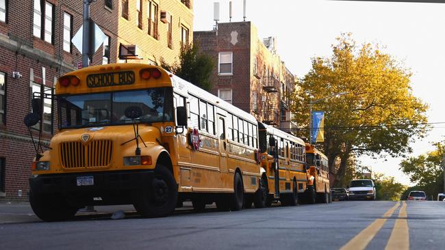 A school bus seen parked in the Brooklyn neighbourhood of Borough Park on October 6 in New York City. Picture: AFP