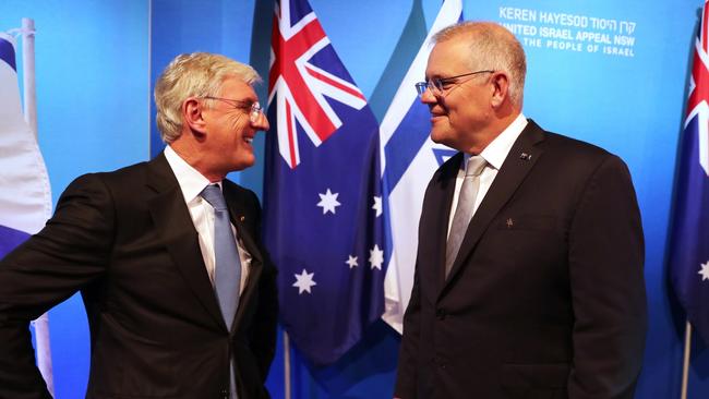 Prime Minister Scott Morrison with Steven Lowy, who both spoke at the United Israel Appeal dinner at Royal Randwick Racecourse in Sydney. Picture: Adam Taylor/PMO