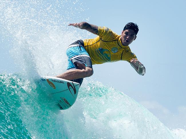 WSL World Champion Gabriel Medina of BRasil (pictured) winning his Round 1 heat at the Quiksilver Pro Gold Coast on Saturday February 28, 2015.