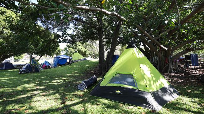 A view of the tent city at Southport’s Carey Park. Picture: Glenn Hampson.
