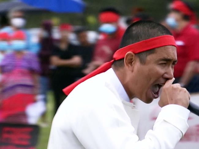 Hundreds gathered in Brelsford Park Coffs Harbour to protest the military coup in Myanmar. Photo: Frank Redward