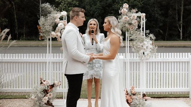 It was too late to find a venue, but after some quick thinking from family and friends following the snap lockdown in Brisbane, highschool sweethearts Kelsey and Scott James finally tied the knot in the front yard of Kelsey's parents house in Coffs Harbour. Their nuptials had been postponed several times due to COVID-19. Photo courtesy of Bulb Creative.