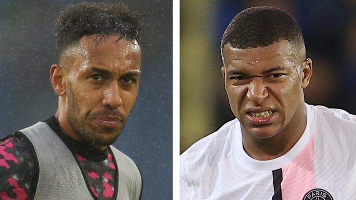 Pierre-Emerick Aubameyang and Kylian Mbappe are both linked with moves away in the January window. Picture: Getty Images