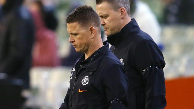 Brendon Bolton at the MCG on Sunday in his last game as Carlton coach. Picture: Michael Klein