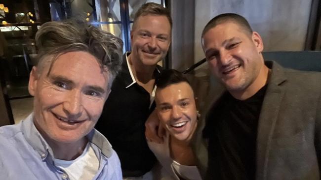 Dave Hughes with Tim Campbell, Anthony Callea and Brendan Fevola. Picture: Instagram