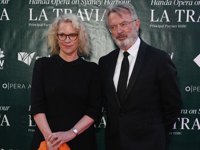 Sam Neill (right) with Laura Tingle in March. Picture: Don Arnold/WireImage