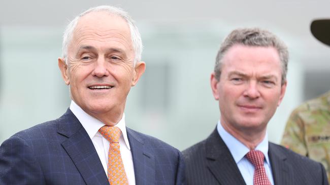 Malcolm Turnbull and Christopher Pyne in 2018. Picture: Annette Dew