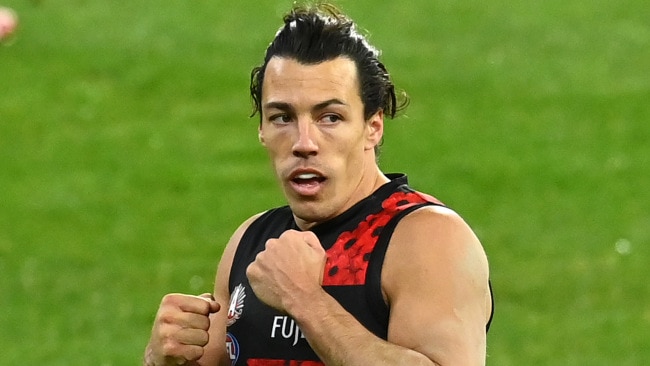 MELBOURNE, AUSTRALIA - JULY 03: Dylan Shiel of the Bombers celebrates winning the round 5 AFL match between the Collingwood Magpies and he Essendon Bombers at Melbourne Cricket Ground on July 03, 2020 in Melbourne, Australia. (Photo by Quinn Rooney/Getty Images)