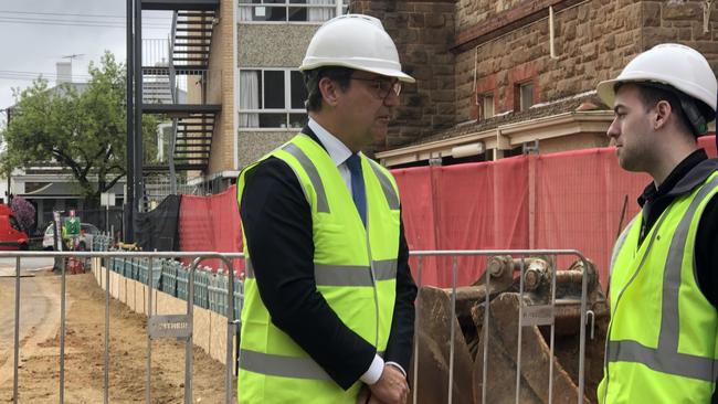 Premier Steven Marshall at new apartment development The Brougham at North Adelaide on Wednesday. Picture: Emily Cosenza