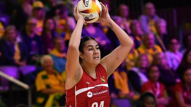 Uneeq Palavi in action for Tonga during the Netball World Cup. Palavi has signed as a training partner with the Mavericks. Picture: Gallo Images