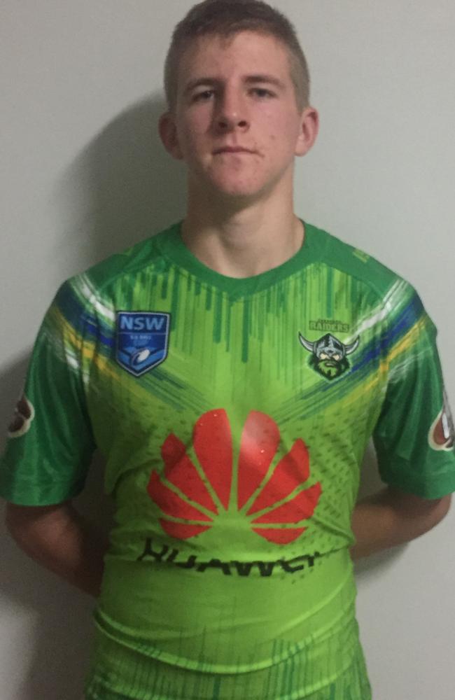 St Peter Claver College's Clinton Smith wearing his Canberra Raiders colours.